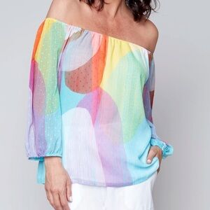 Claire Desjardins Wearable Art Off The Shoulder Multi Color Blouse Size Medium